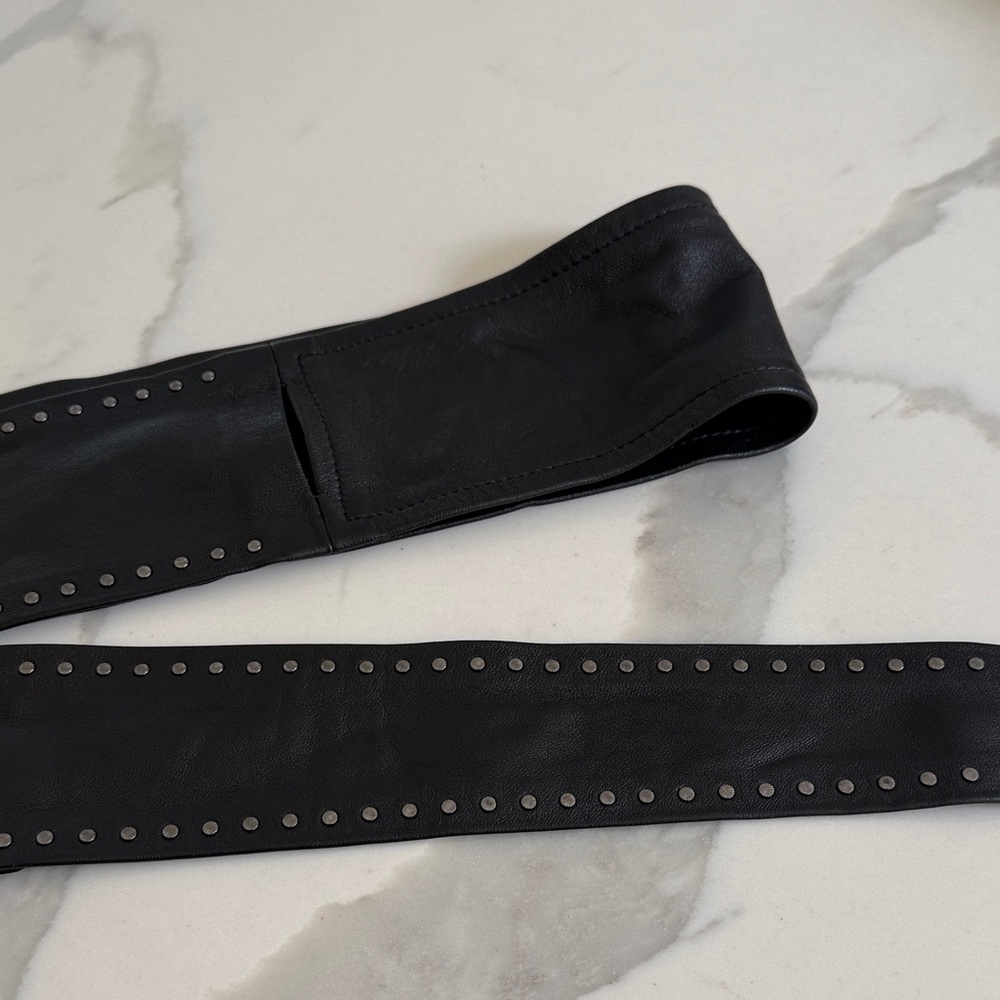IRO Black Studded Leather Belt Bag Strap - Picture 3 of 8